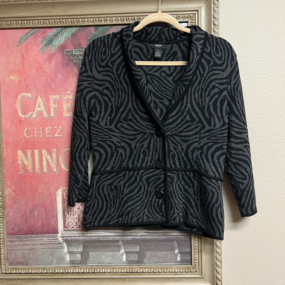 Alfani Petite Black Zebra-Pattern Cardigan